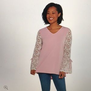 Susan Graver liquid knit  with lace sleeves 3X